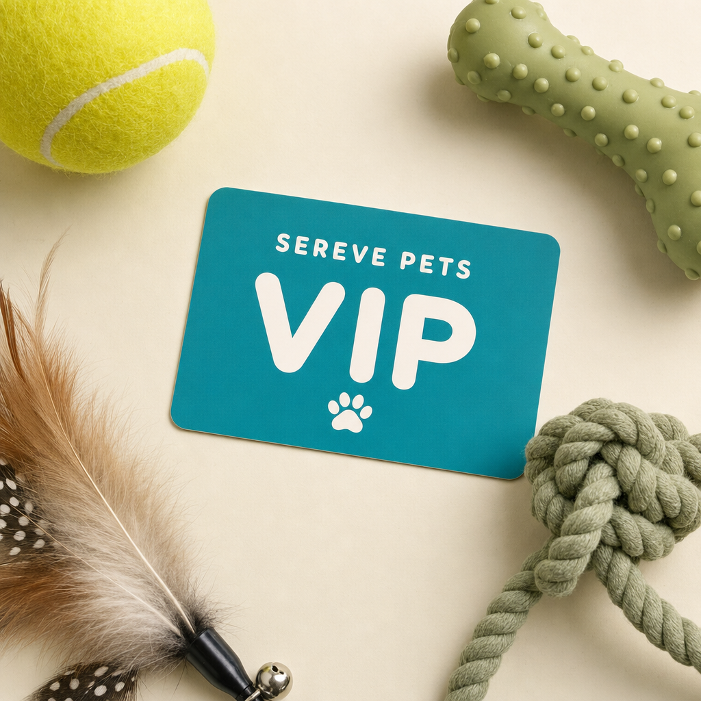 Sereve Pets VIP membership card with pet toys